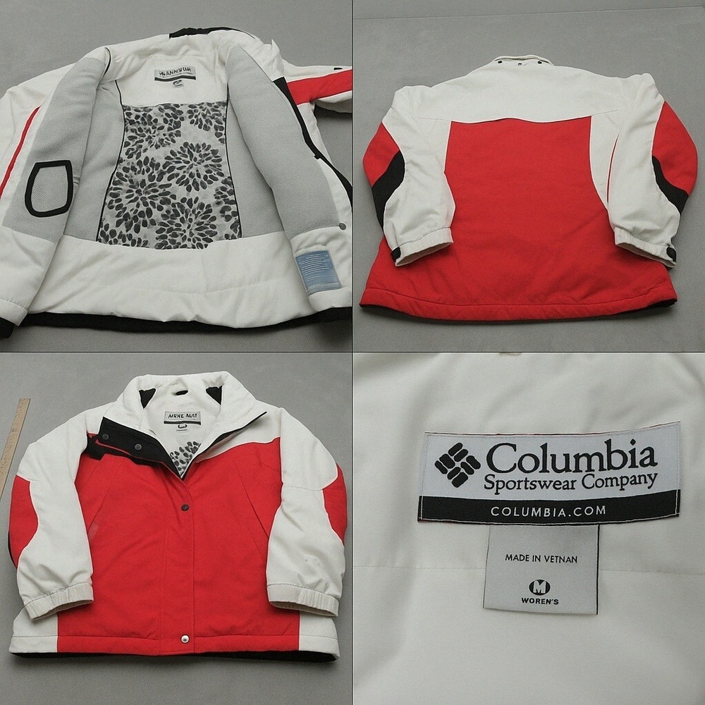 Columbia Jacket Womens Medium Red White Insulated Colorblock Waterproof Ski Snow